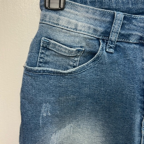 Lace Trim Denim Shorts, Sexy Jean Hotpants, Blue With White Lace Detail, Sz.M - Picture 8 of 13